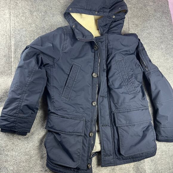 AMERICAN EAGLE OUTFITTERS Men's Nylon Parka Jacket Sz S Sherpa‎ Hood Dark Navy - Picture 3 of 9